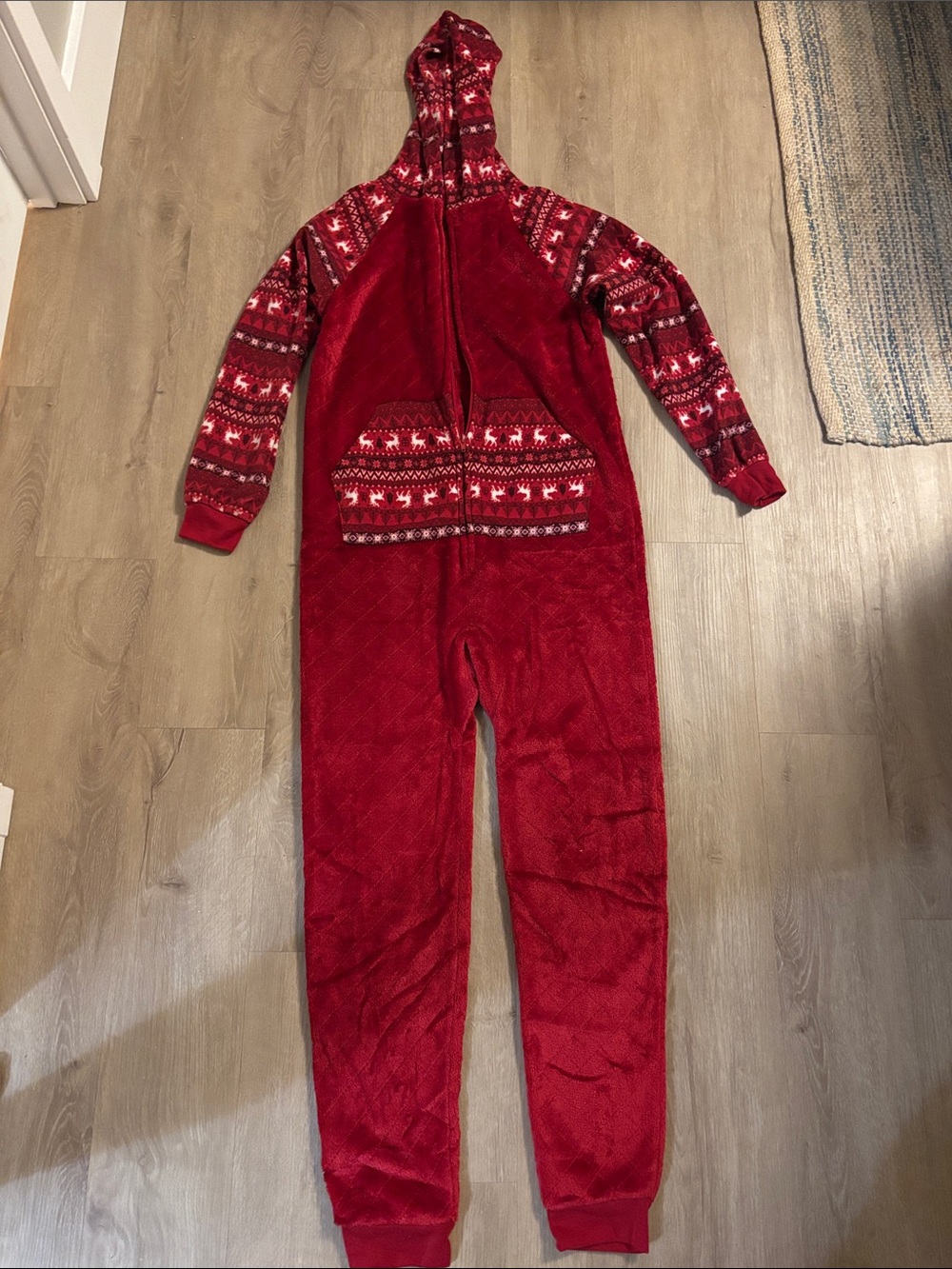 Cat & Jack Red Hooded One-Piece Kids Pajama Jumpsuit